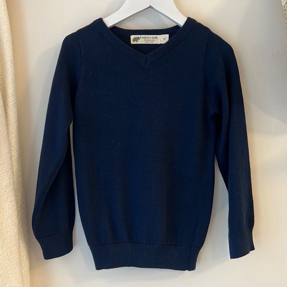 Monica + Andy Toddler 100% Organic Cotton Knit V Neck Sweater, 2T